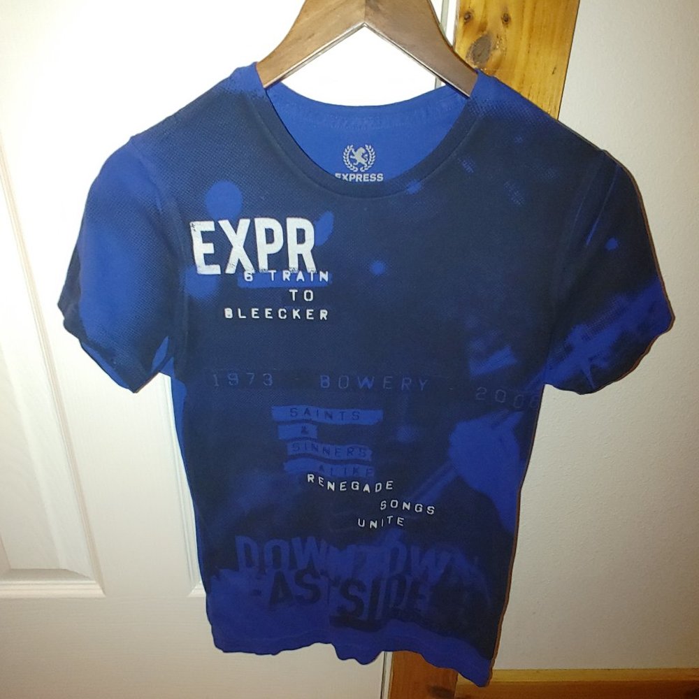 Old School Express Men's T-Shirt. Dark Blue/Black w/ White Text. XS